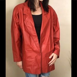 Toffs Genuine Red Leather Jacket size M Batwings Pockets Streetwear Casual lined